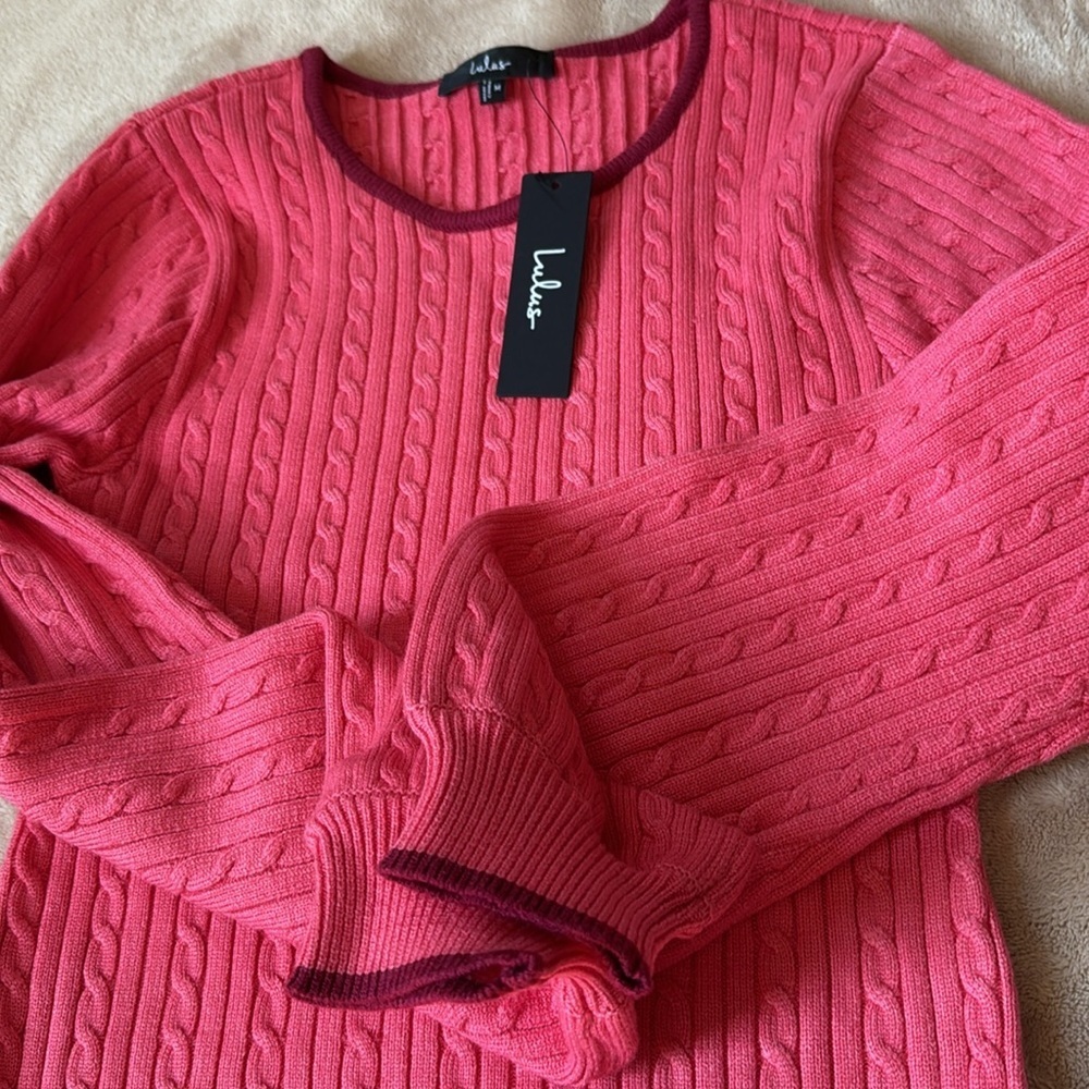 NWT Lulus Coziest Poise Pink Cable Knit Long Sleeve Sweater Mini Dress size M - Picture 12 of 15